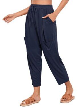 Harem Pants for Women Elastic Waist Drawstring Loose Fit Cargo Trousers with